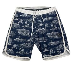 VISSLA Navy and White Island-Print Men's Board Shorts